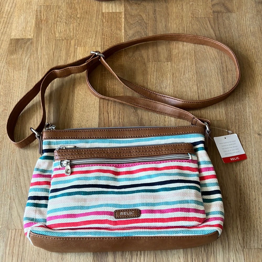 Relic striped multicolor crossbody bag 11”width x 7” high